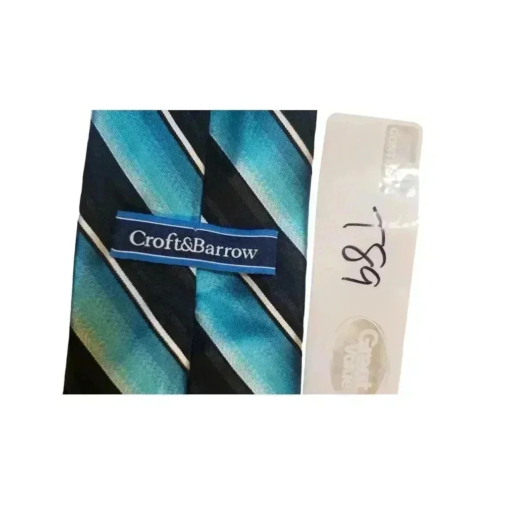 Croft & Barrow Luxury‎ Black Blue Stripes All Silk Necktie Tie Business Church